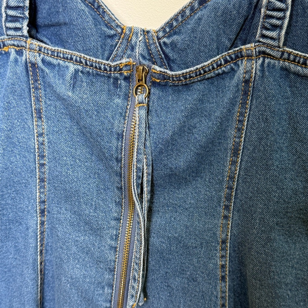 STEVE MADDEN Denim Bustier Mini Dress Jean Strappy Zip Front Bodycon L - Picture 6 of 6